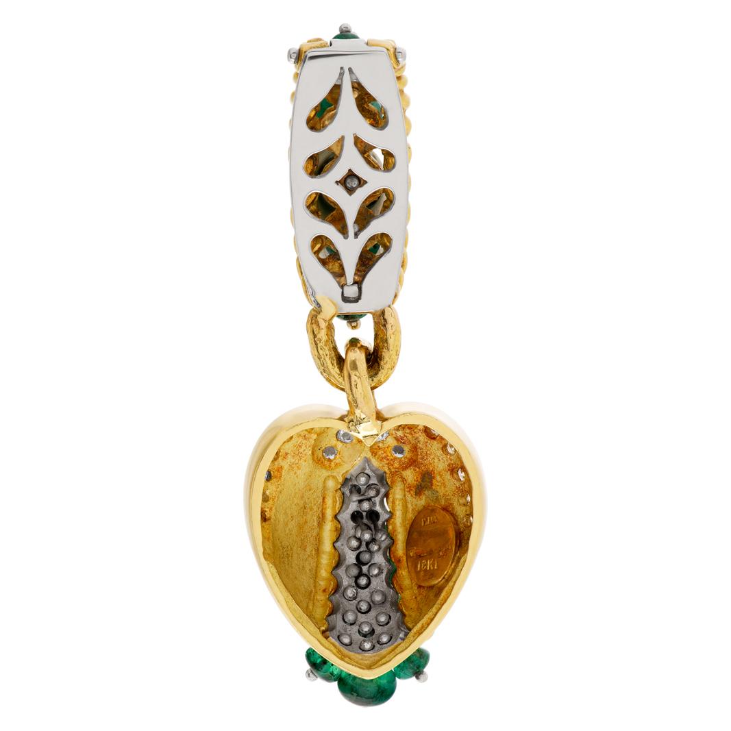 Cabochon Emerald, Diamond and Blue Enamel Pendant in 18k For Sale 1