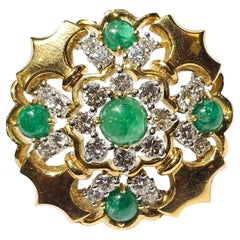 Cabochon Emerald & Diamond Brooch