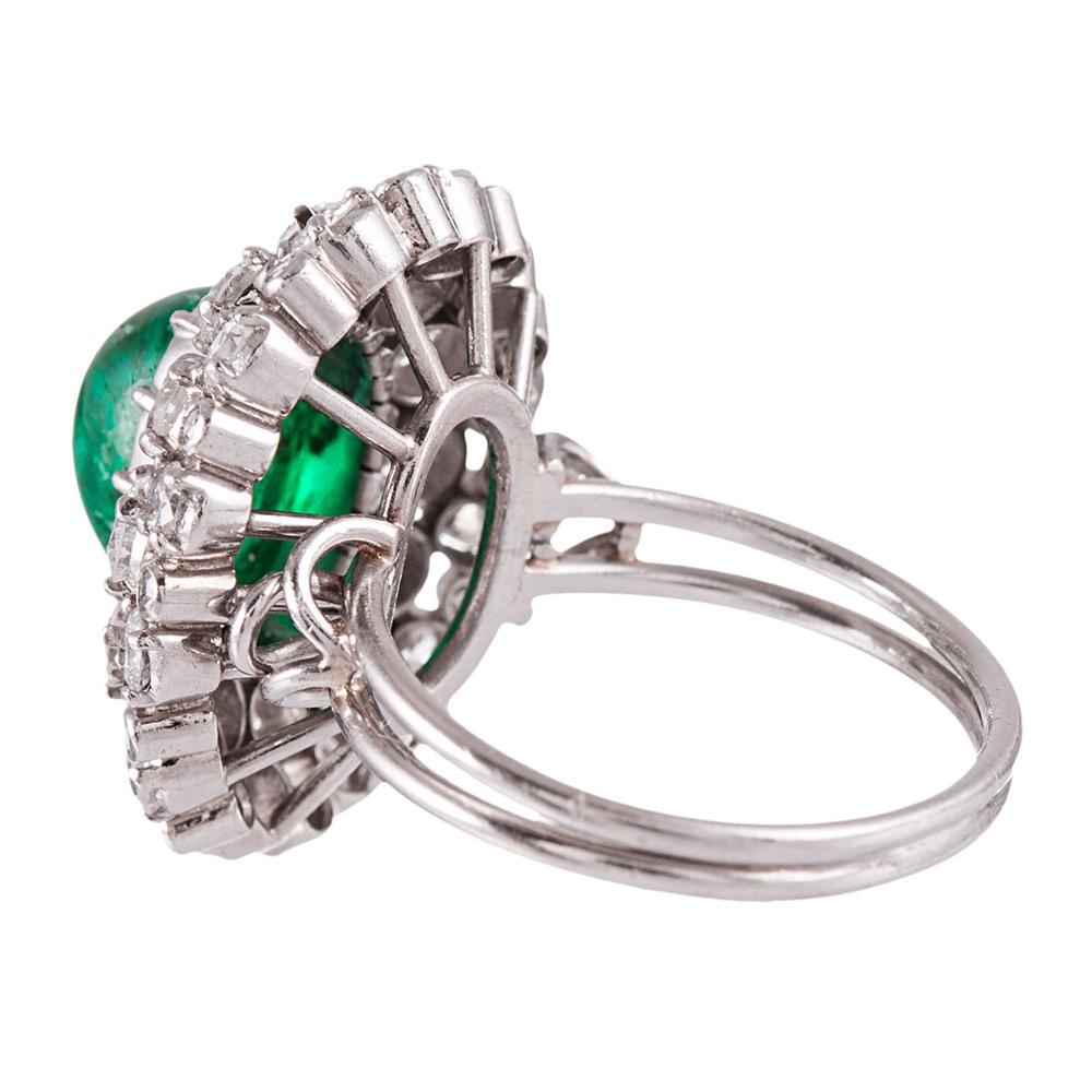 Cabochon Emerald and Diamond Cluster Ring In Good Condition In Carmel-by-the-Sea, CA