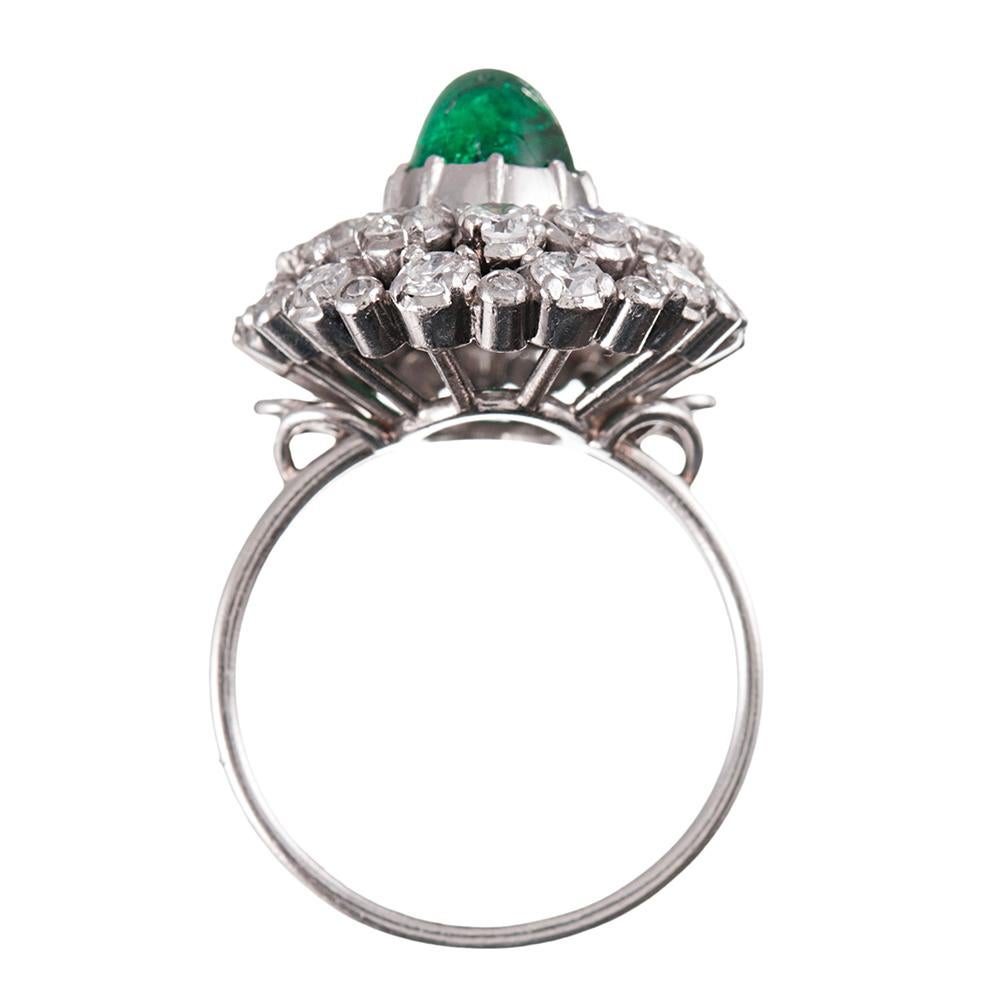 Women's Cabochon Emerald and Diamond Cluster Ring