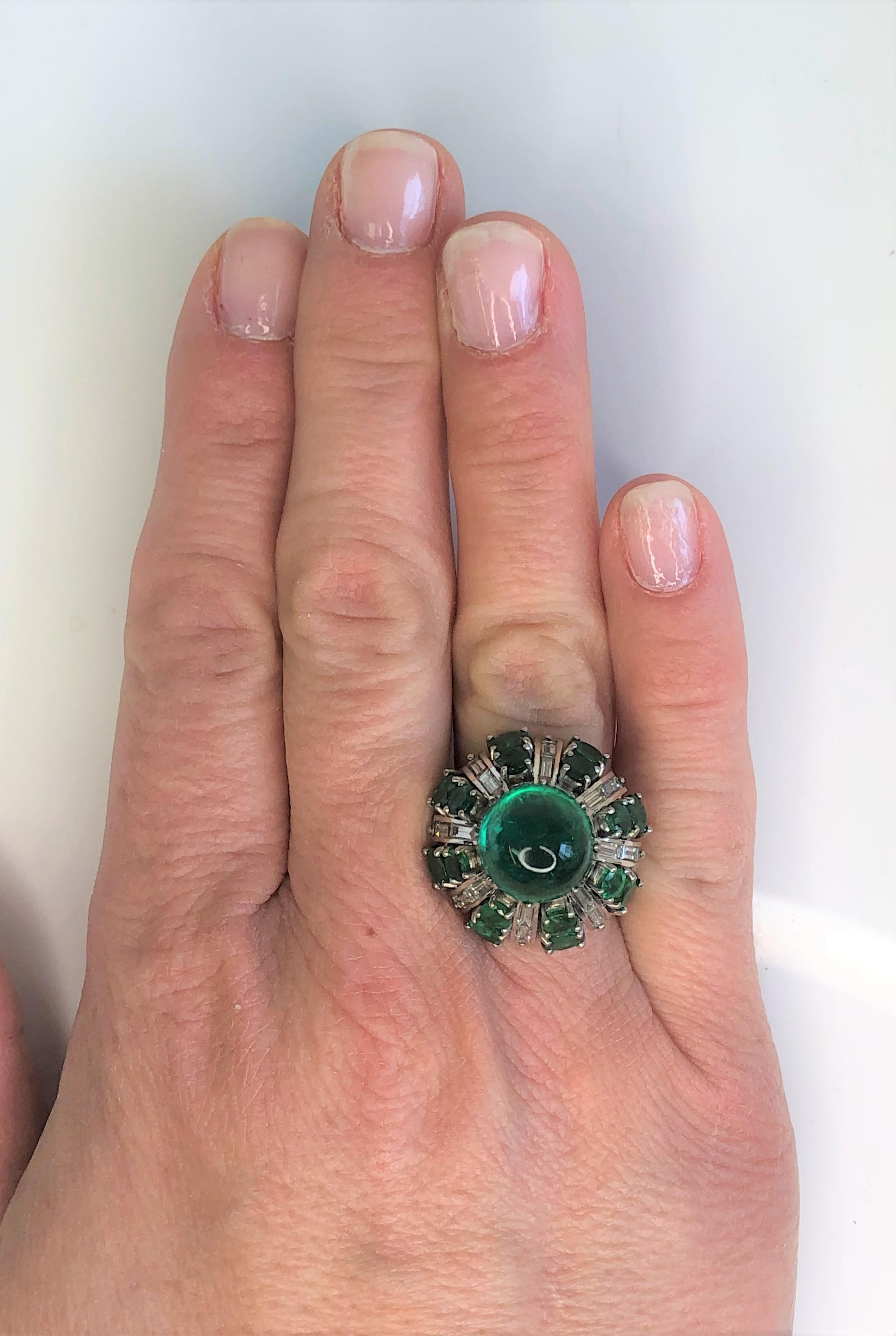 Women's or Men's Cabochon Emerald Diamond Cocktail Ring