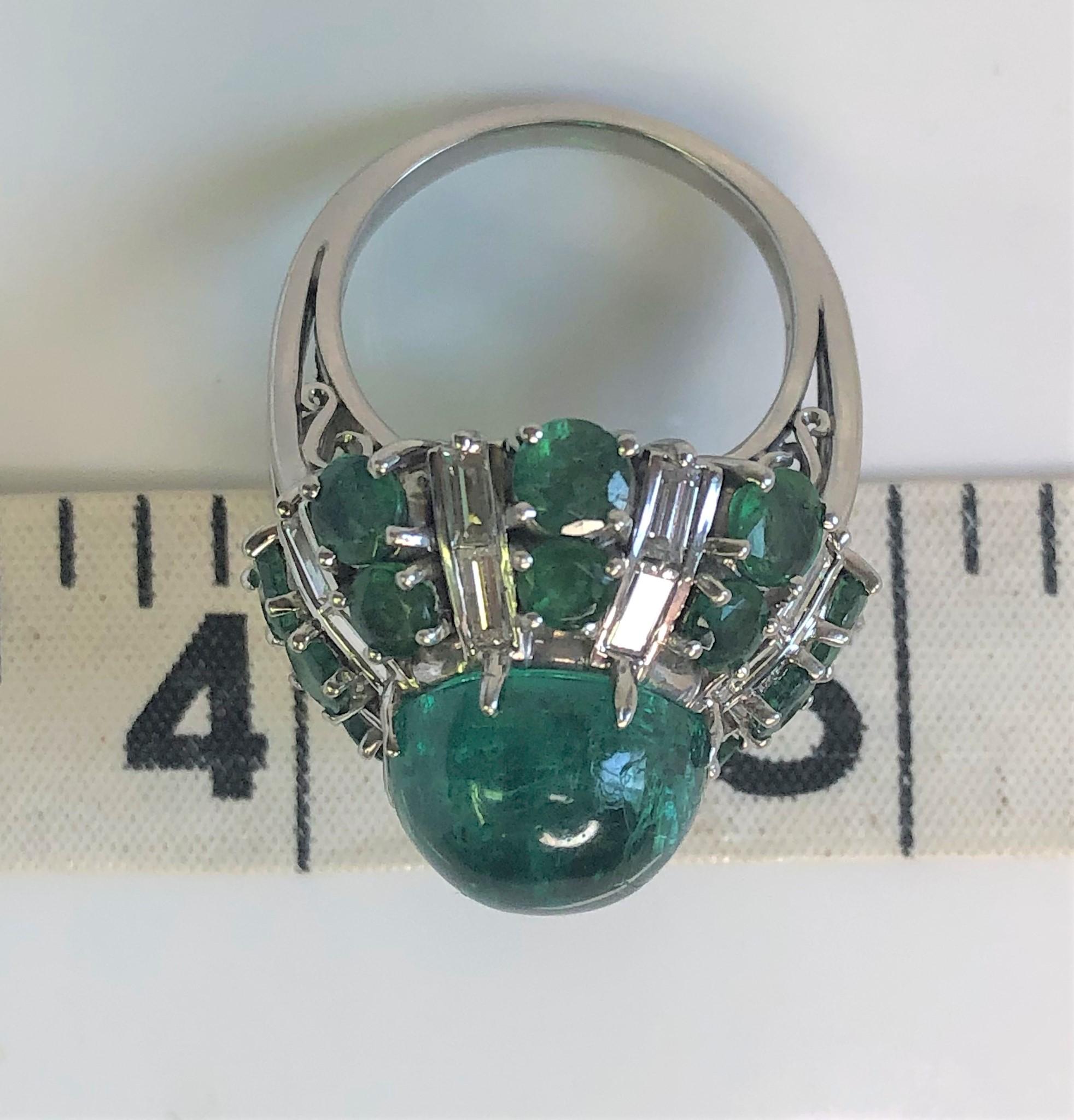 Cabochon Emerald Diamond Cocktail Ring 1