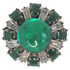 Vintage Cabochon Emerald Diamond Cocktail Ring