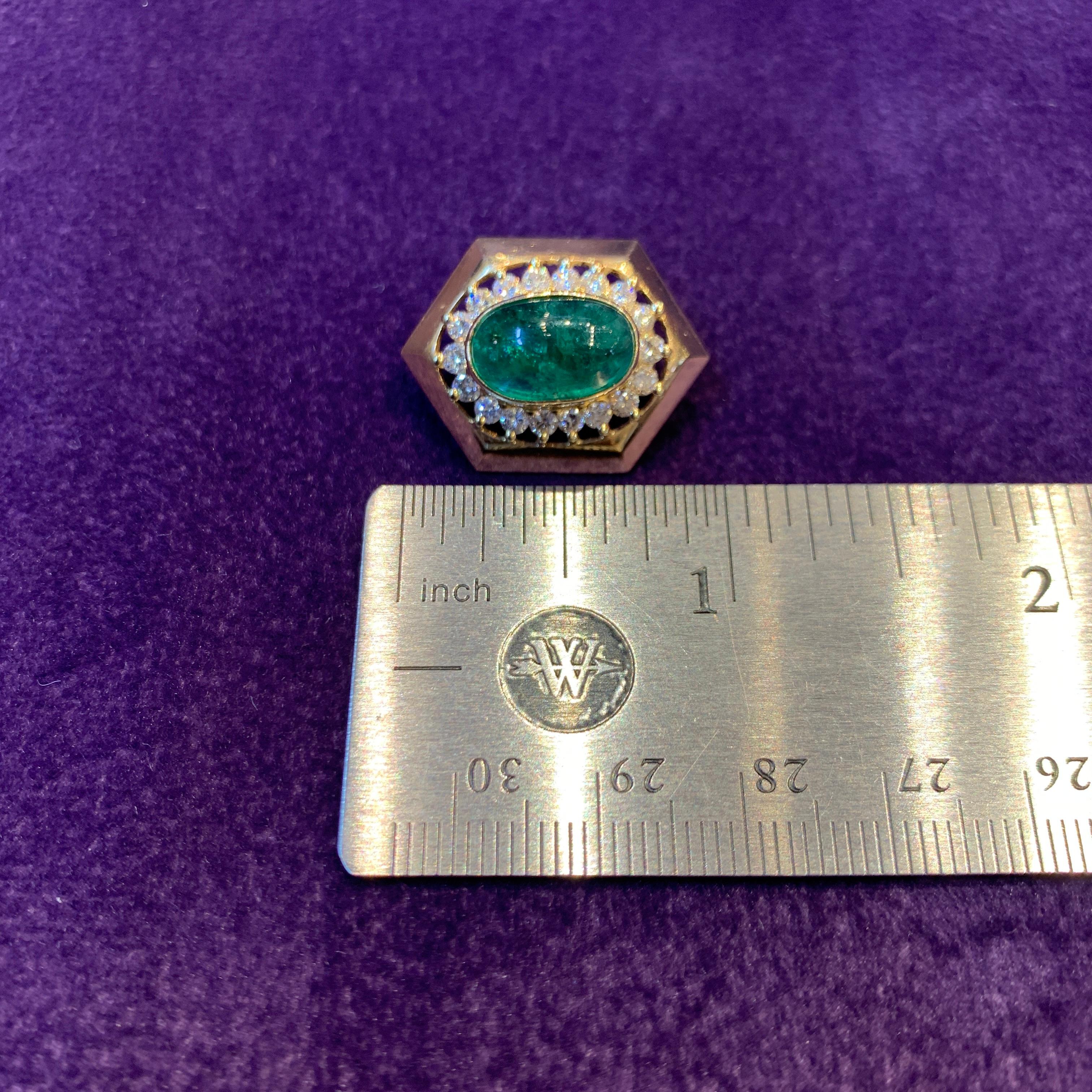 Cabochon Emerald & Diamond Earrings For Sale 4