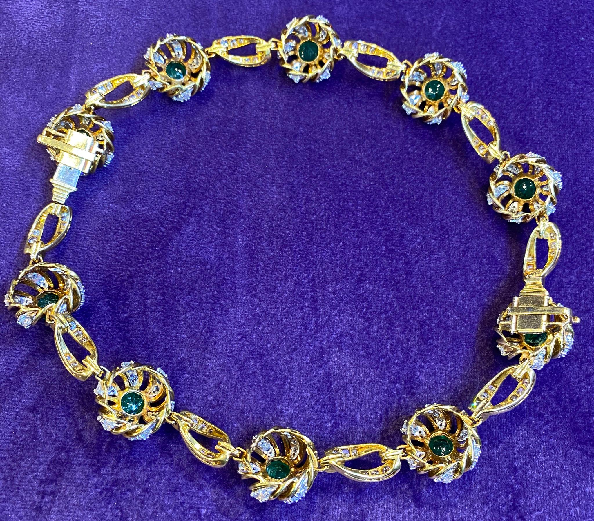 Cabochon Emerald & Diamond Flower Necklace  In Excellent Condition For Sale In New York, NY