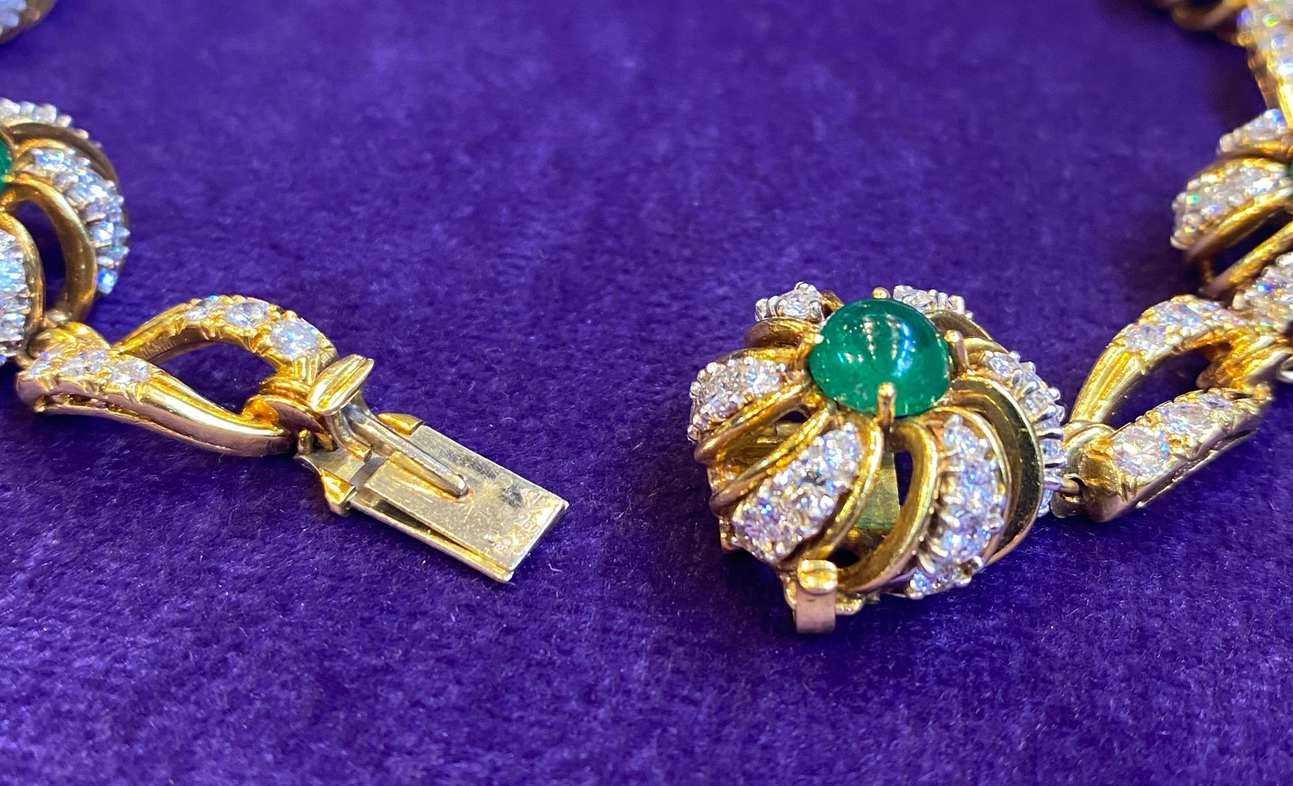 Cabochon Emerald & Diamond Flower Necklace  For Sale 2