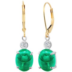 Cabochon Emerald Diamond Gold Hoop Earrings Weighing 5.26 Carat