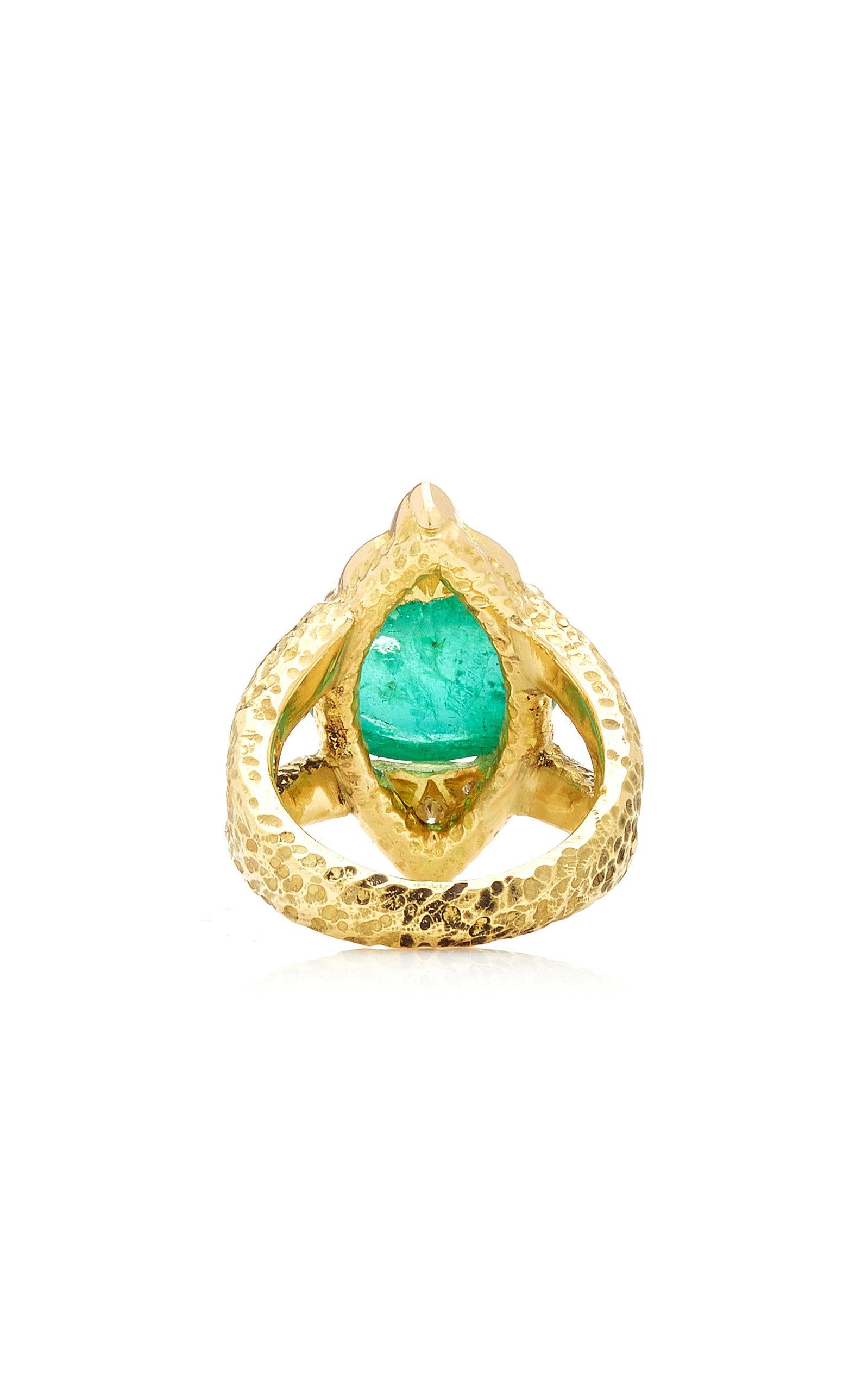 Goldring mit Cabochon-Smaragd und Diamant im Angebot 1