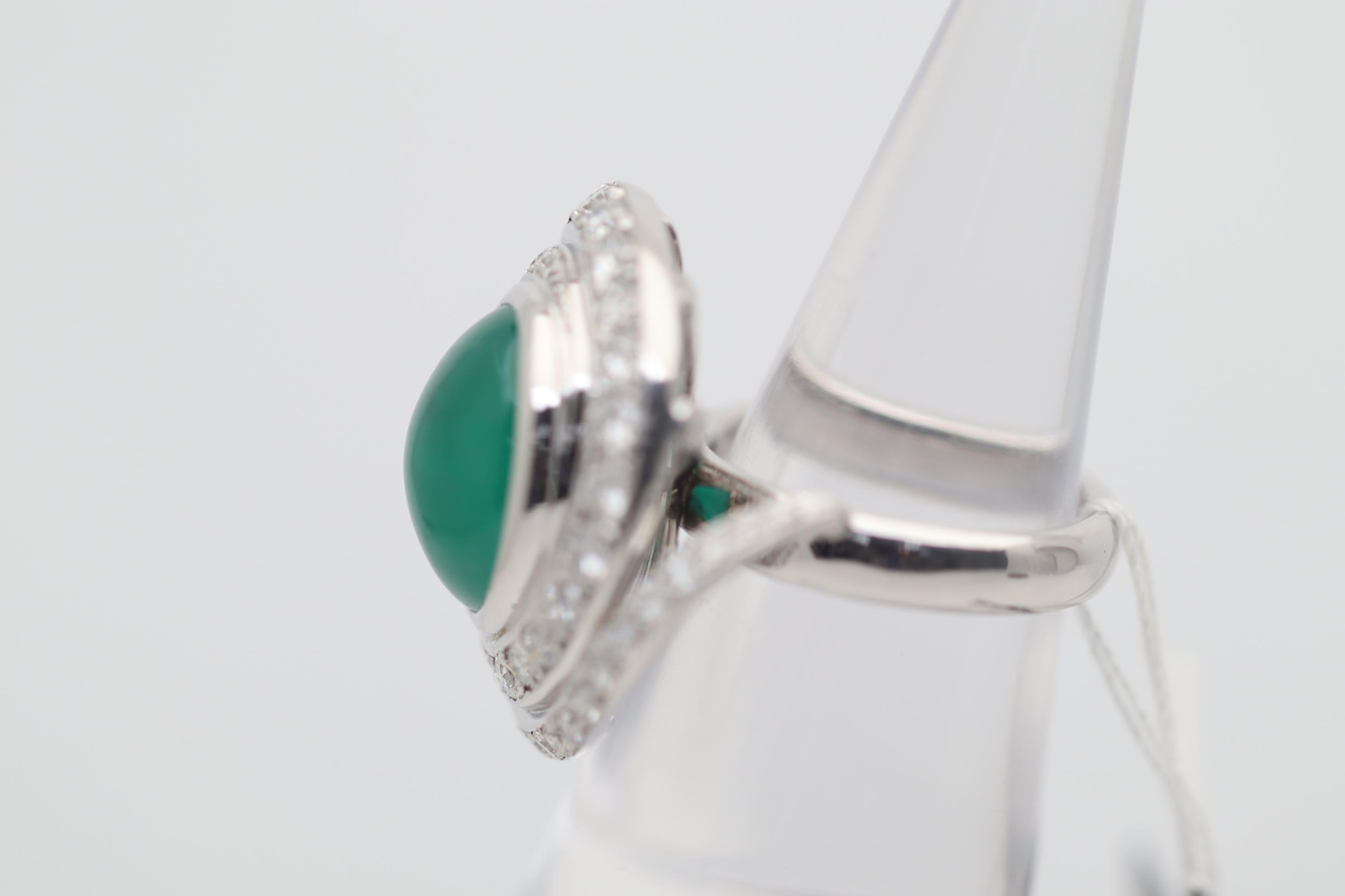 Women's Cabochon Emerald Diamond Platinum Cocktail Ring For Sale