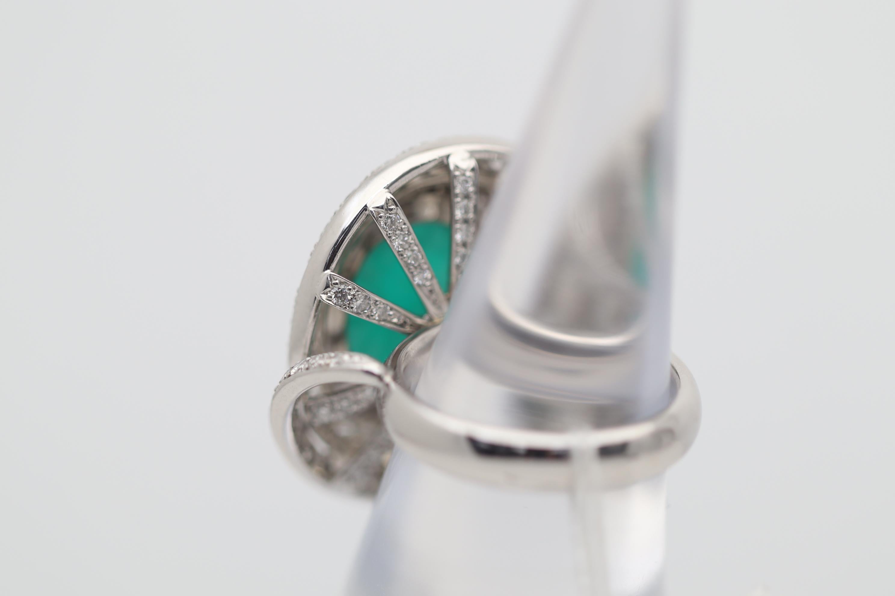 Cabochon Emerald Diamond Platinum Cocktail Ring For Sale 1