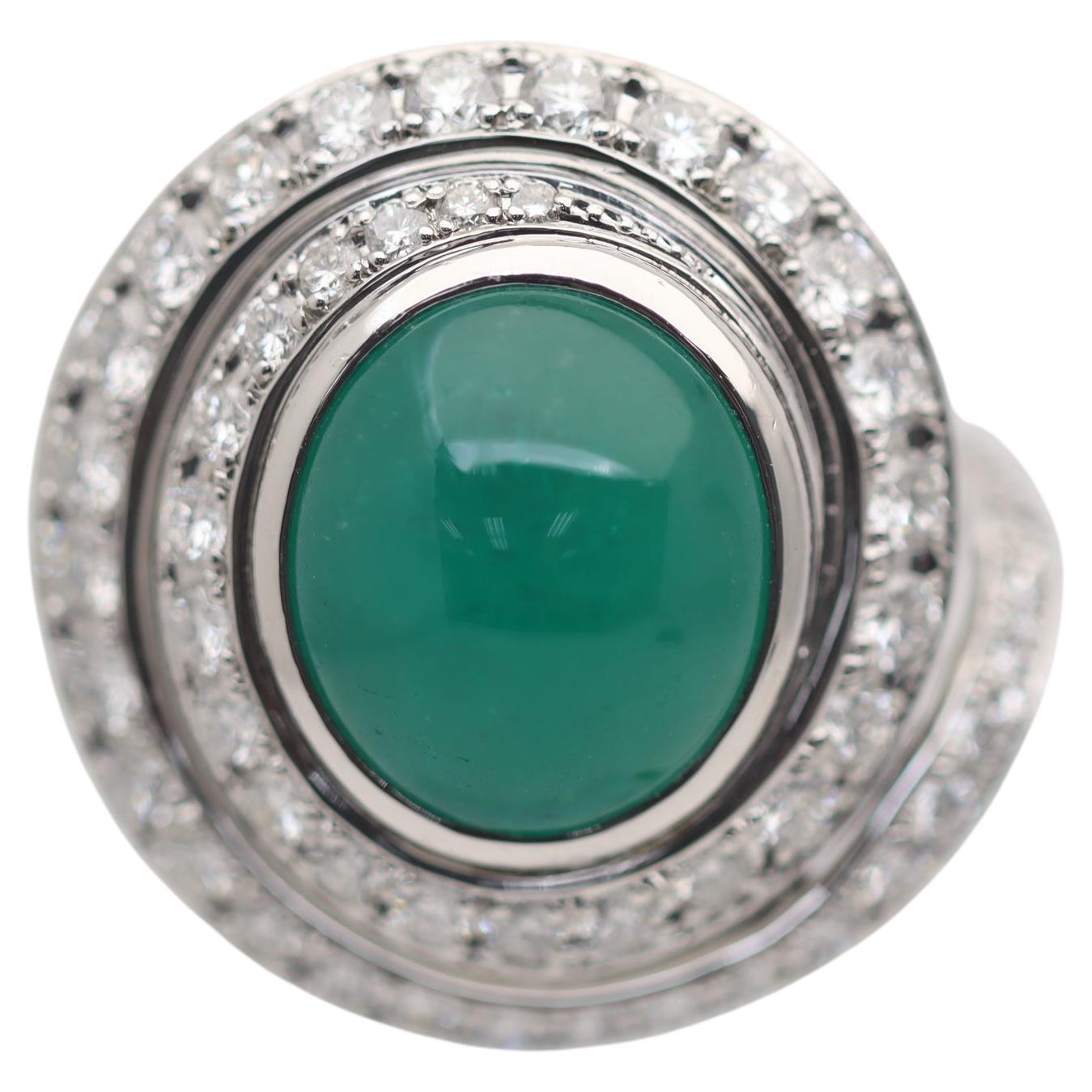 Cabochon Emerald Diamond Platinum Cocktail Ring For Sale