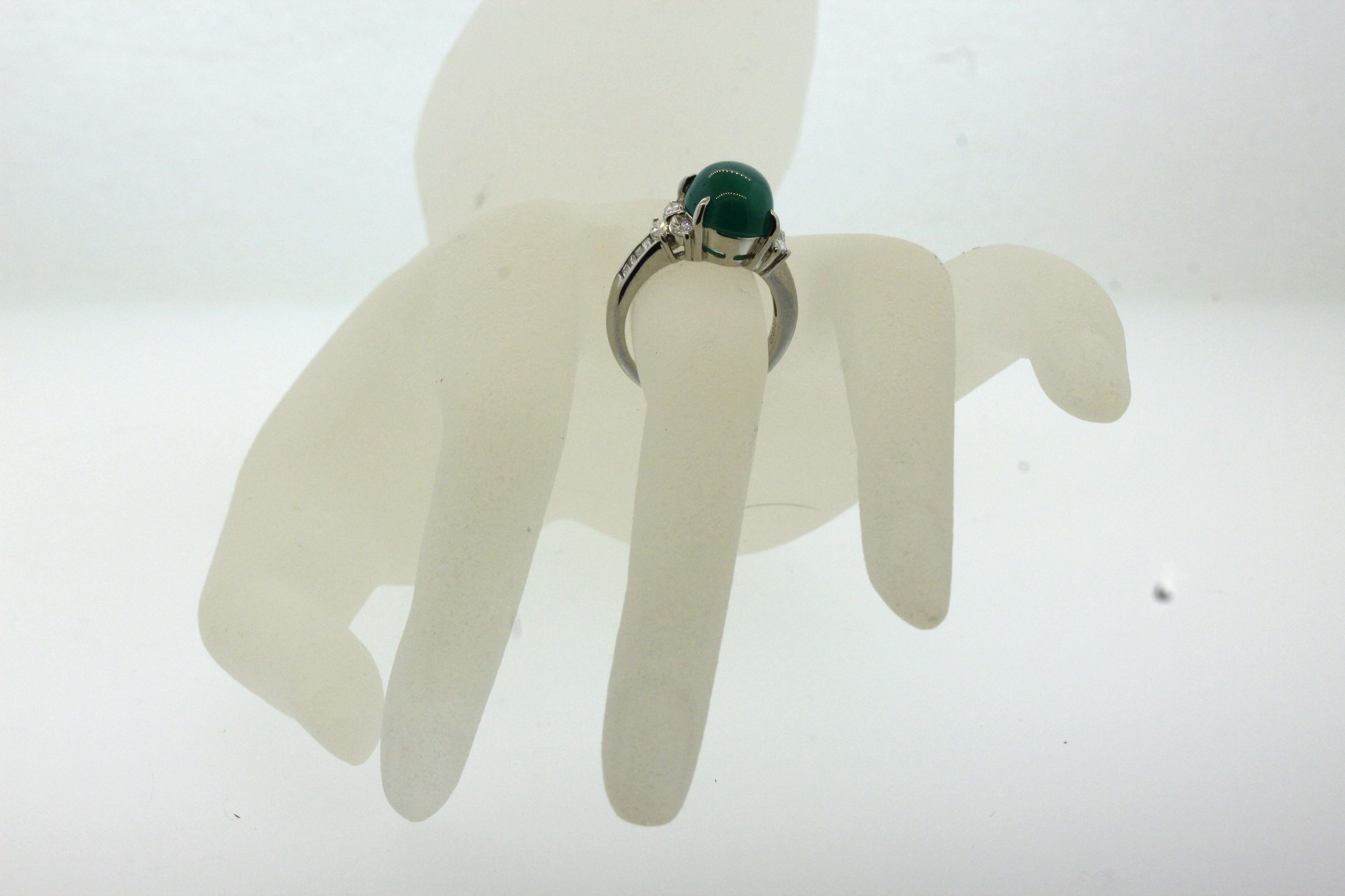 Cabochon Emerald Diamond Platinum Ring For Sale 5