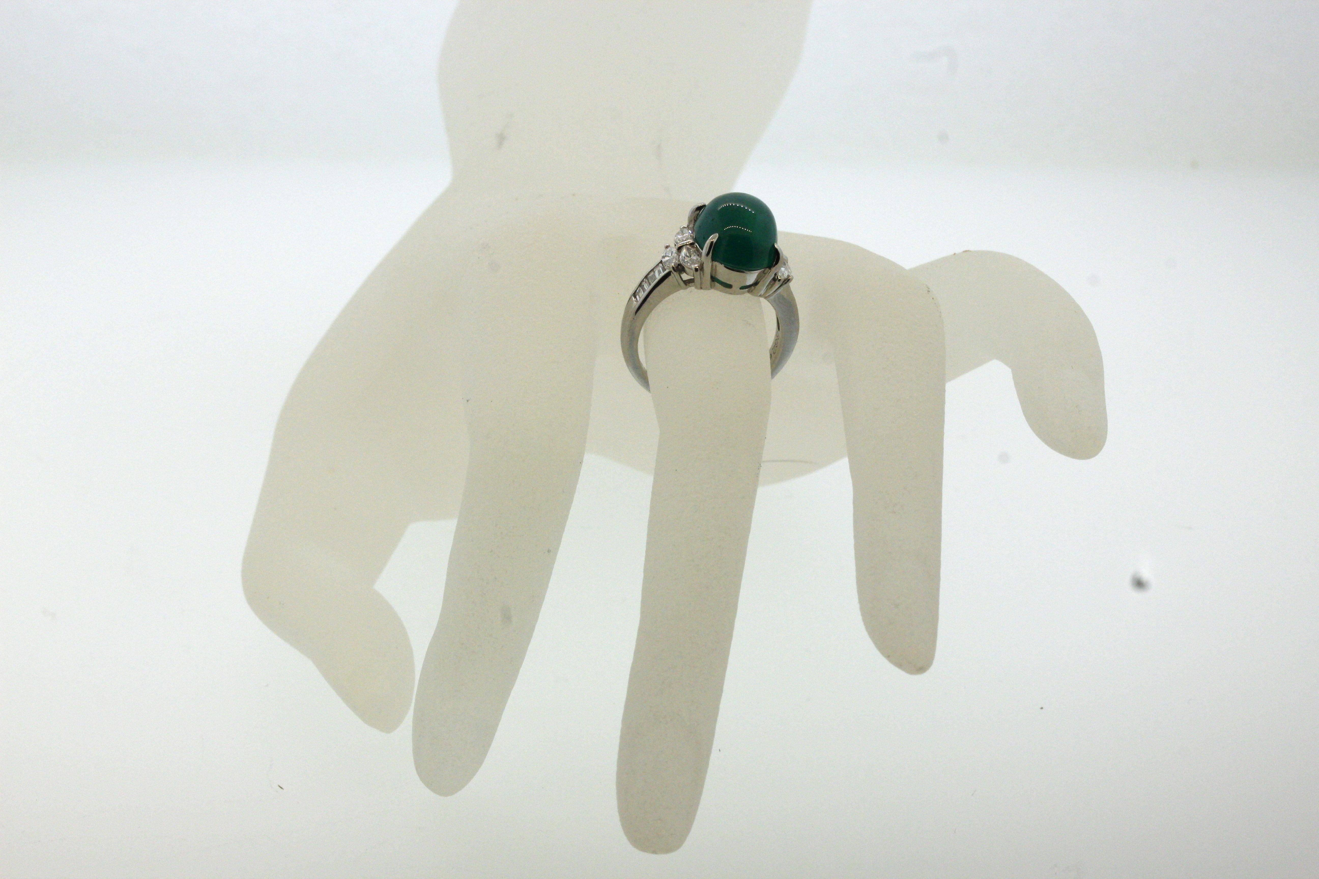 Cabochon Emerald Diamond Platinum Ring For Sale 6