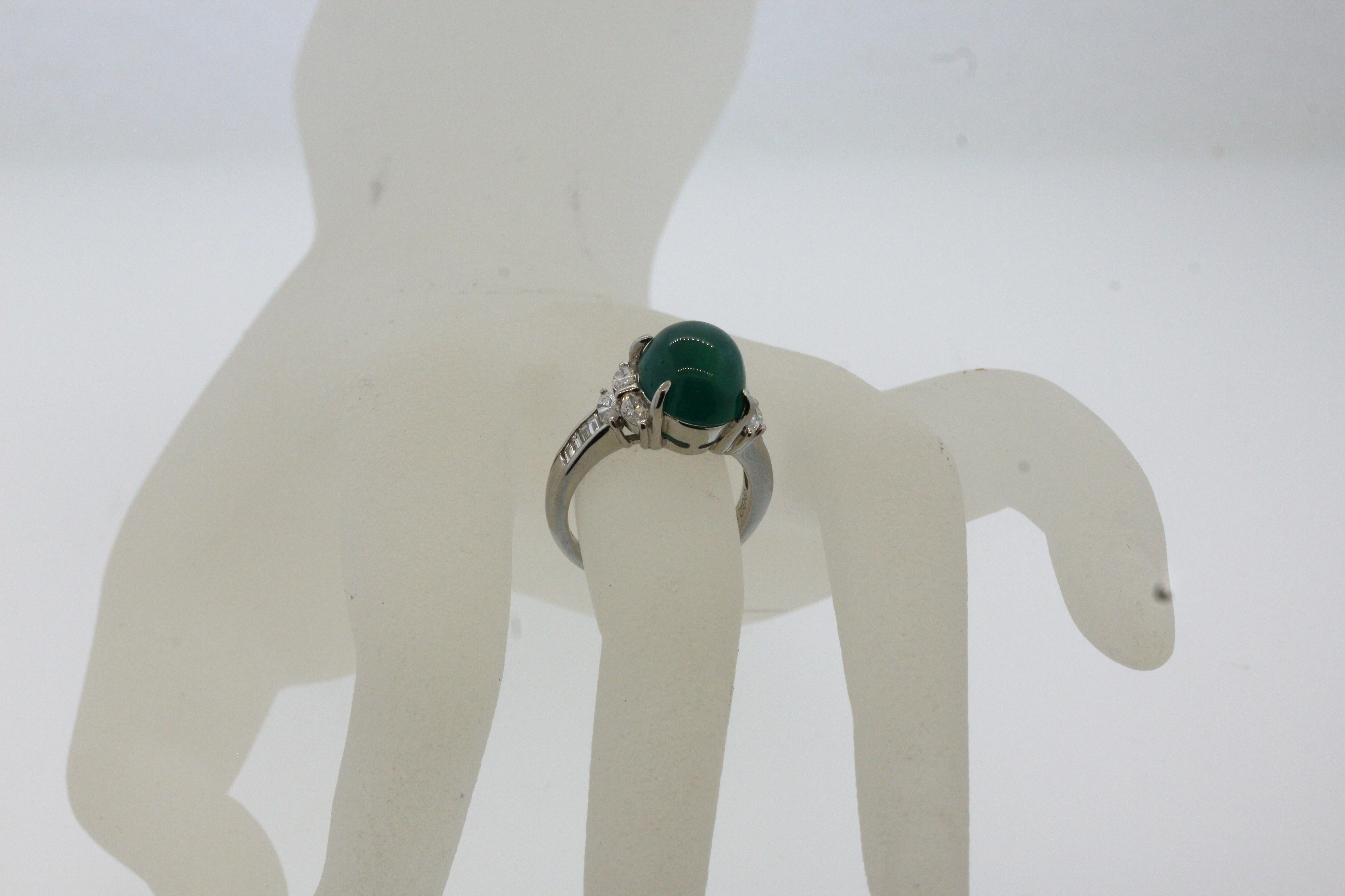 Cabochon Emerald Diamond Platinum Ring For Sale 7