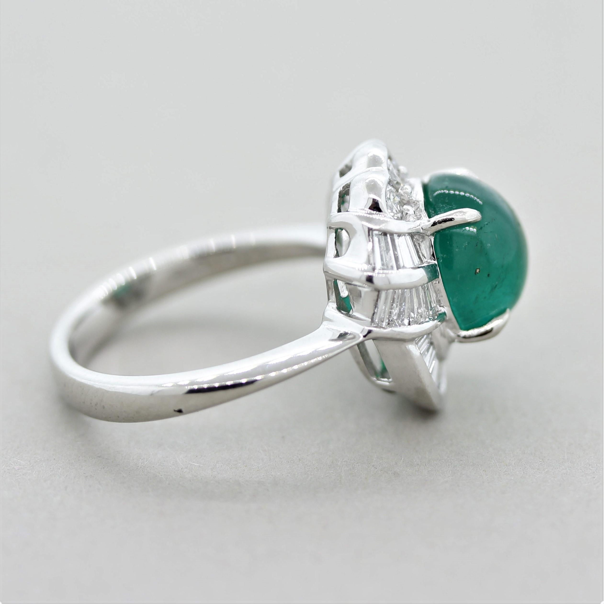 Cabochon Emerald Diamond Platinum Ring 1