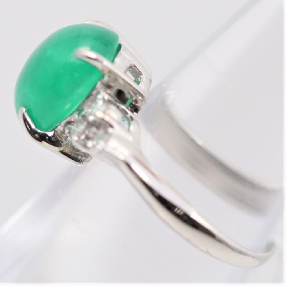 Women's Cabochon Emerald Diamond Platinum Ring For Sale