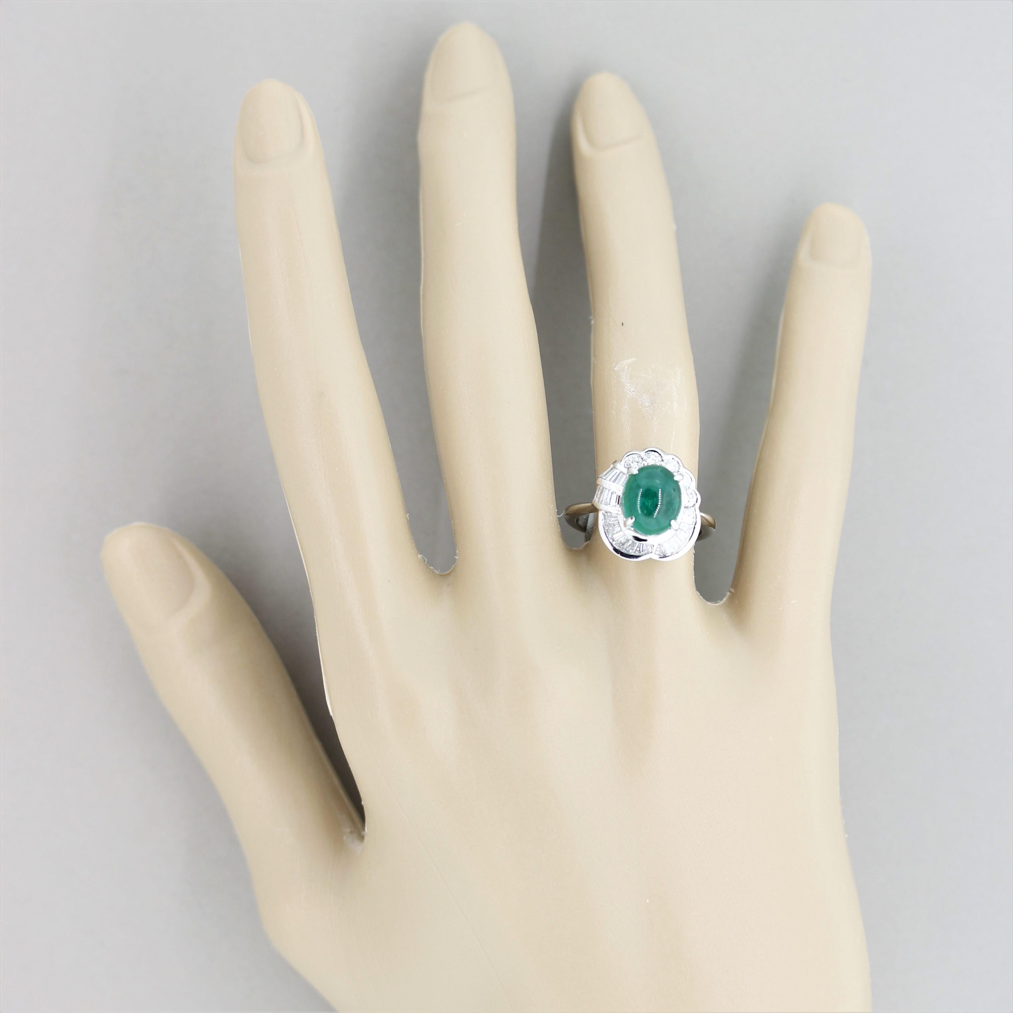 Cabochon Emerald Diamond Platinum Ring 3