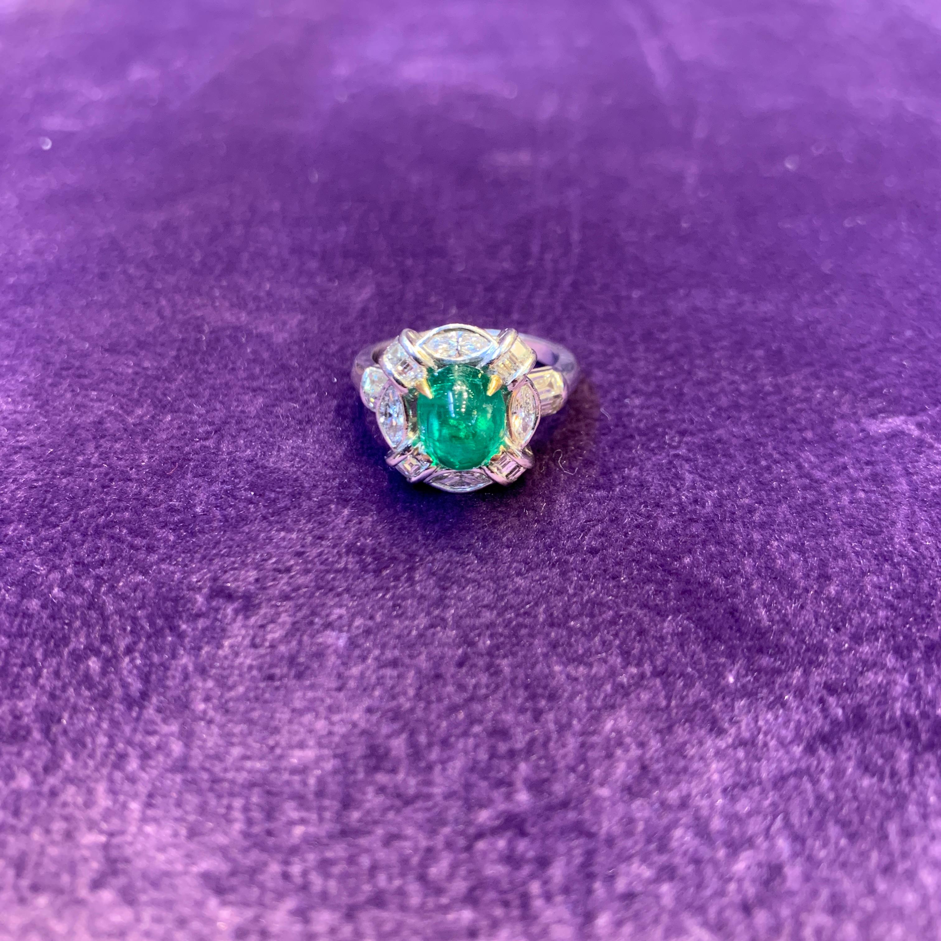 Cabochon Emerald & Diamond Ring For Sale 1