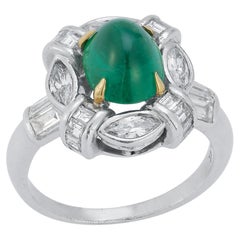 Retro Cabochon Emerald & Diamond Ring