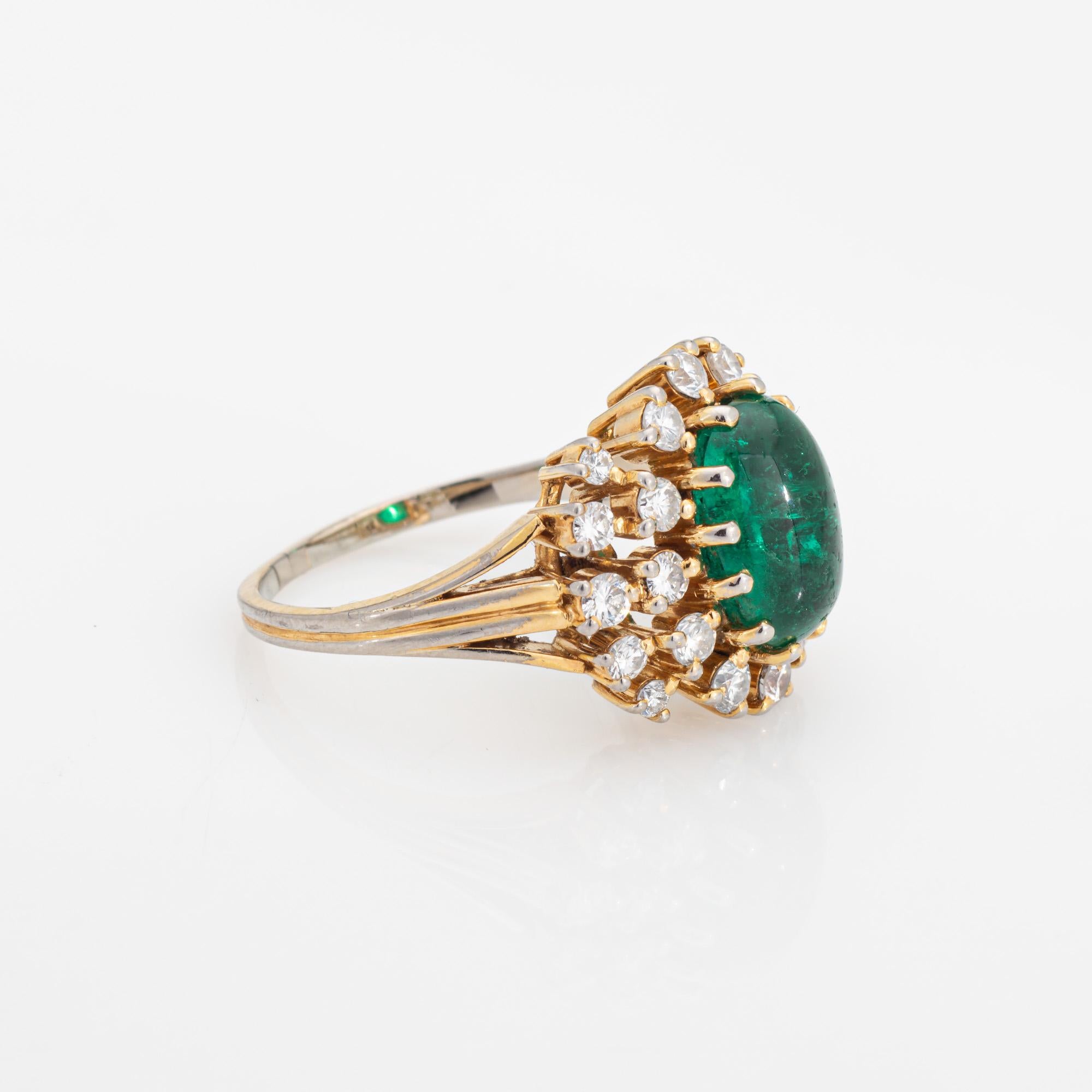 Cabujón Esmeralda Diamante Anillo Vintage Sz 5.75 Oro 14k Piedra Preciosa Compromiso Moderno en venta