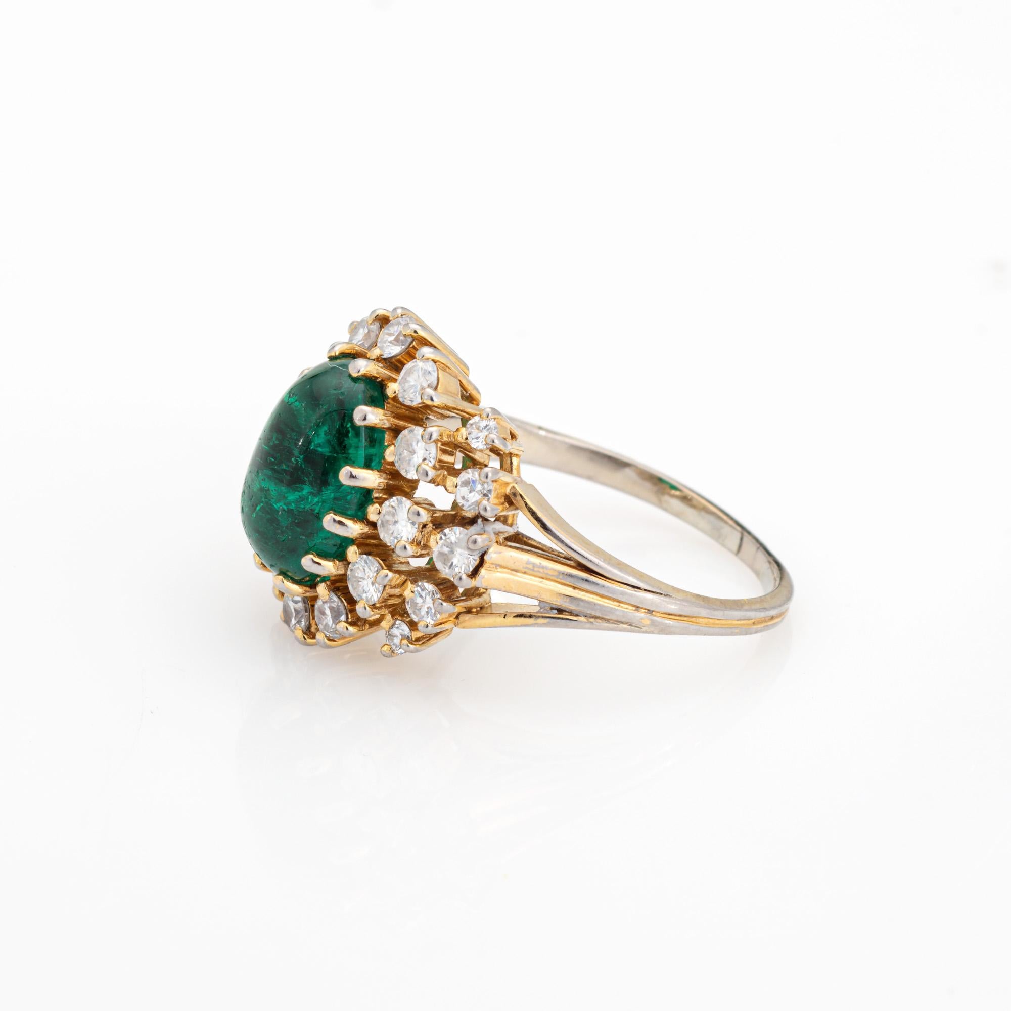 Cabujón Esmeralda Diamante Anillo Vintage Sz 5.75 Oro 14k Piedra Preciosa Compromiso Corte oval en venta
