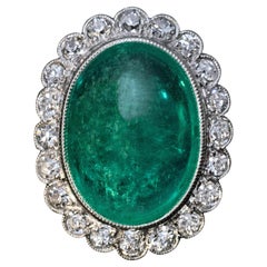 Cabochon Emerald Diamond Antique Engagement Ring