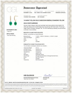 Cabochon Emerald Diamond Yellow Gold Hoop Earrings Weighing 5.91 Carat
