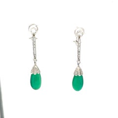 Cabochon Emerald Drop and Diamond Earrings