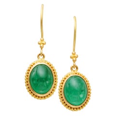 6.9 Carat Cabochon Emerald Earrings 22k Gold
