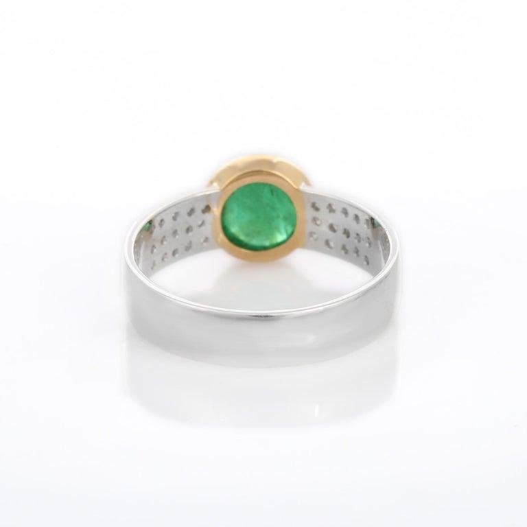 For Sale:  Cabochon Emerald Engagement Band Ring with Diamonds in 18k White/Yellow Gold 4