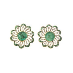 Cabochon Emerald Flower Earrings