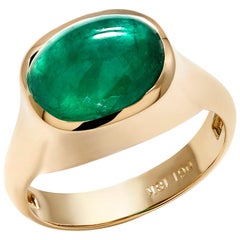 Cabochon Emerald High Dome Yellow Gold Cocktail Ring