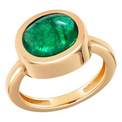 Cabochon Emerald High Dome Yellow Gold Cocktail Solitaire Ring