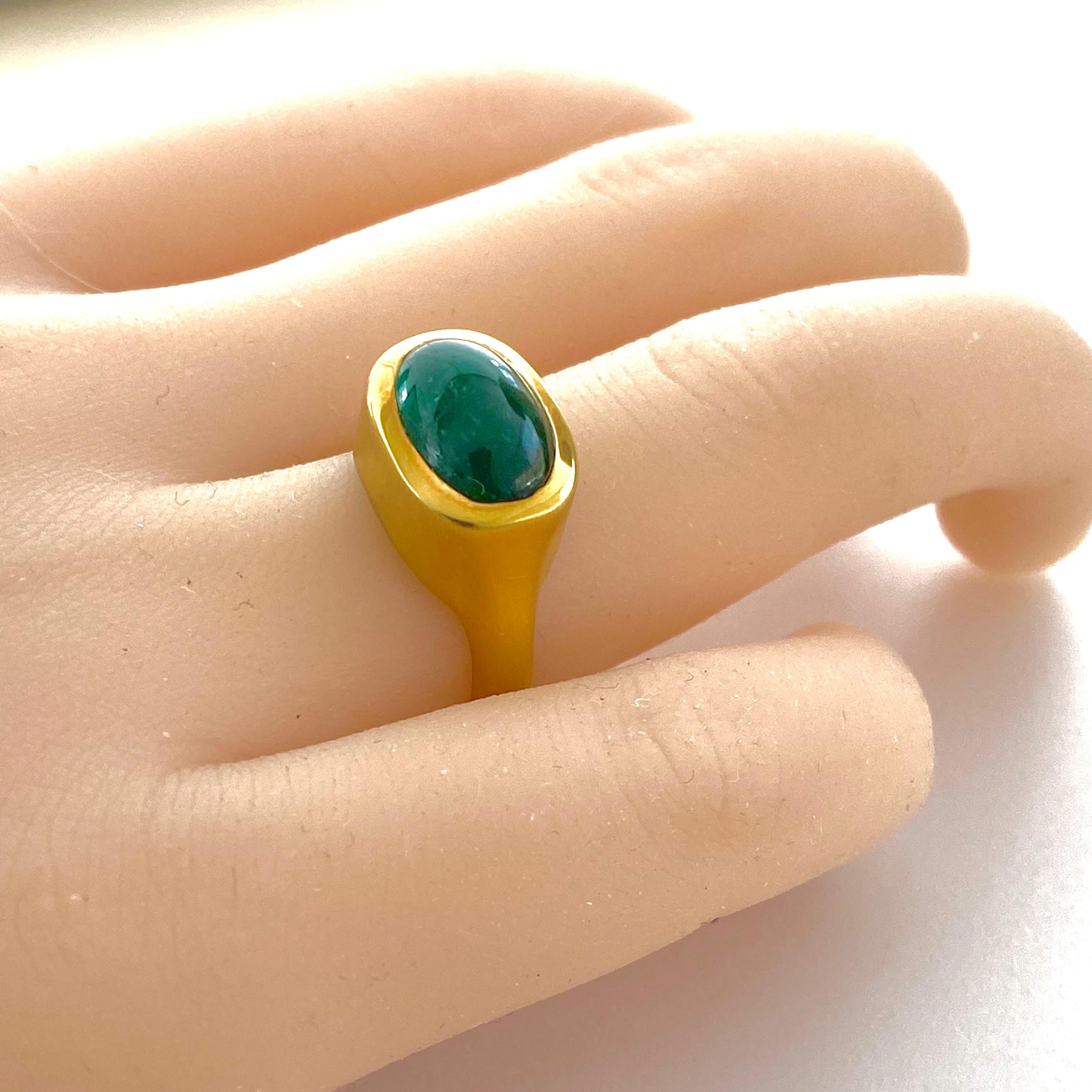 Cabochon Emerald High Dome Yellow Gold Plated Silver Cocktail Ring 2