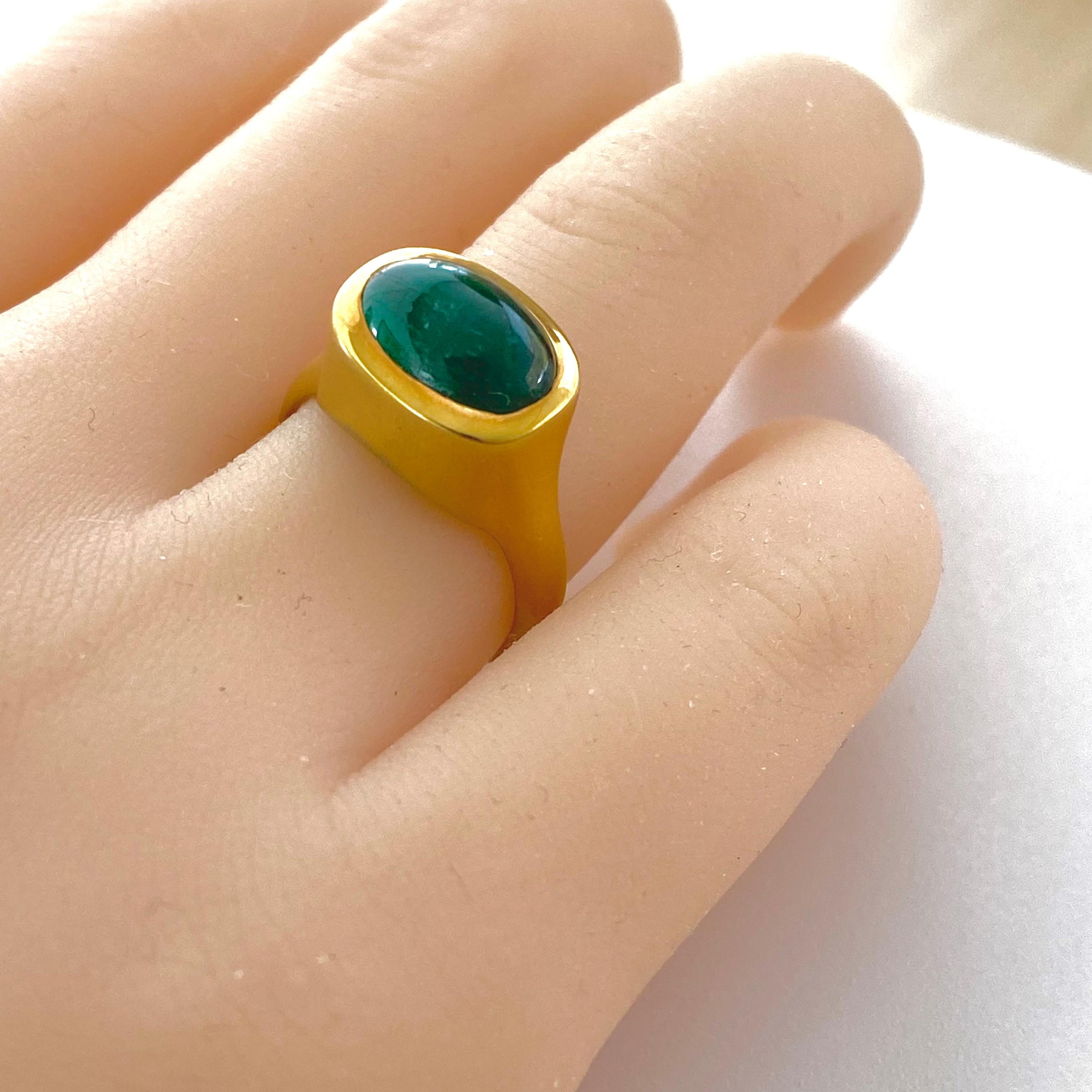 Cabochon Emerald High Dome Yellow Gold Plated Silver Cocktail Ring 3
