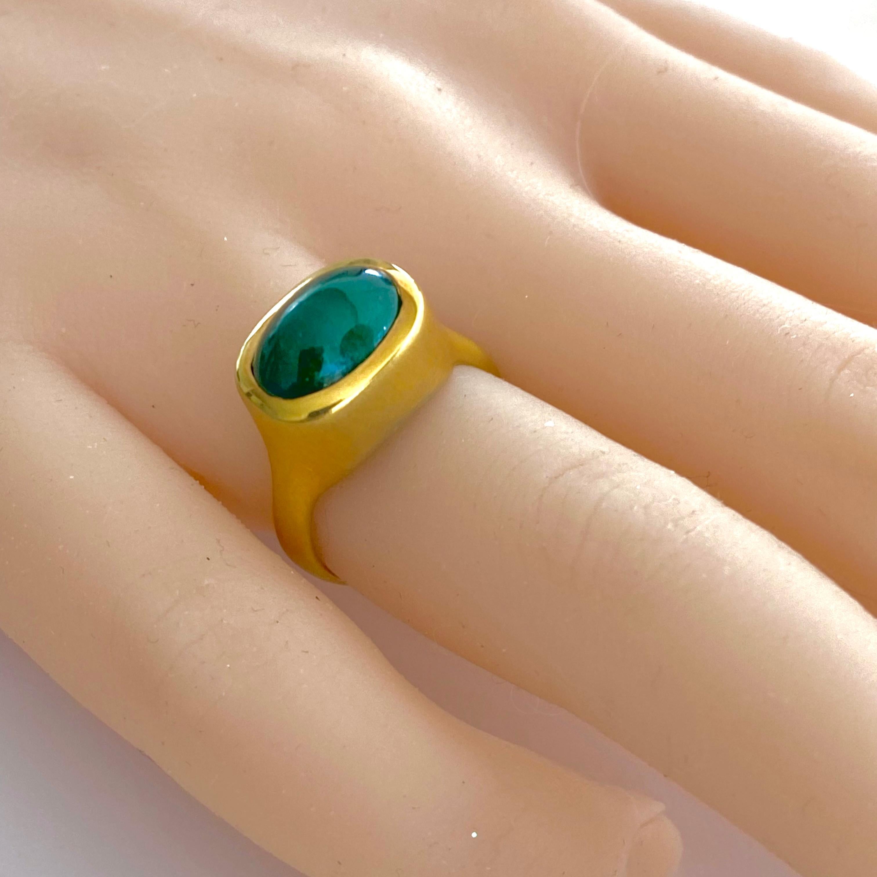 Cabochon Emerald High Dome Yellow Gold Plated Silver Cocktail Ring 4