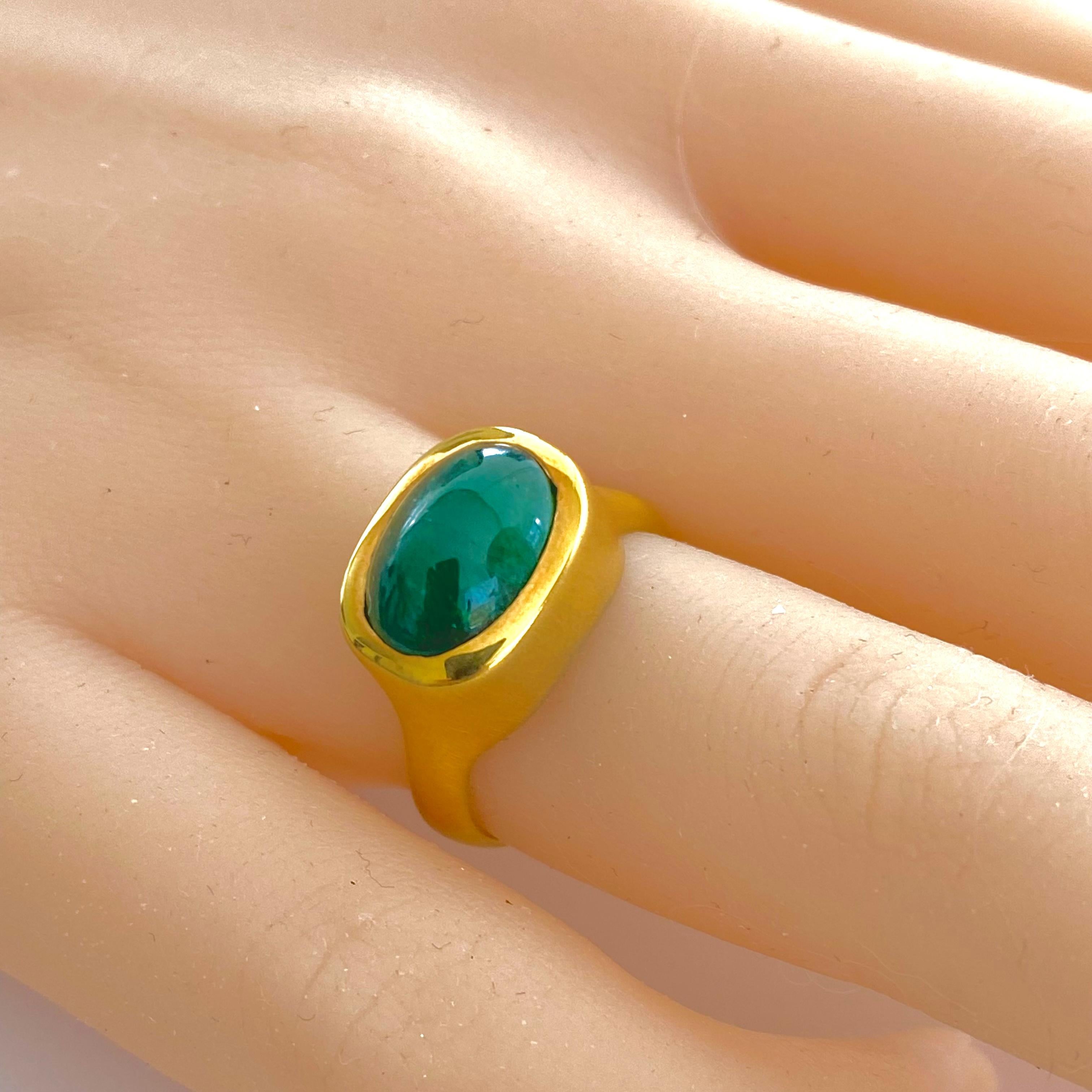 Cabochon Emerald High Dome Yellow Gold Plated Silver Cocktail Ring 5