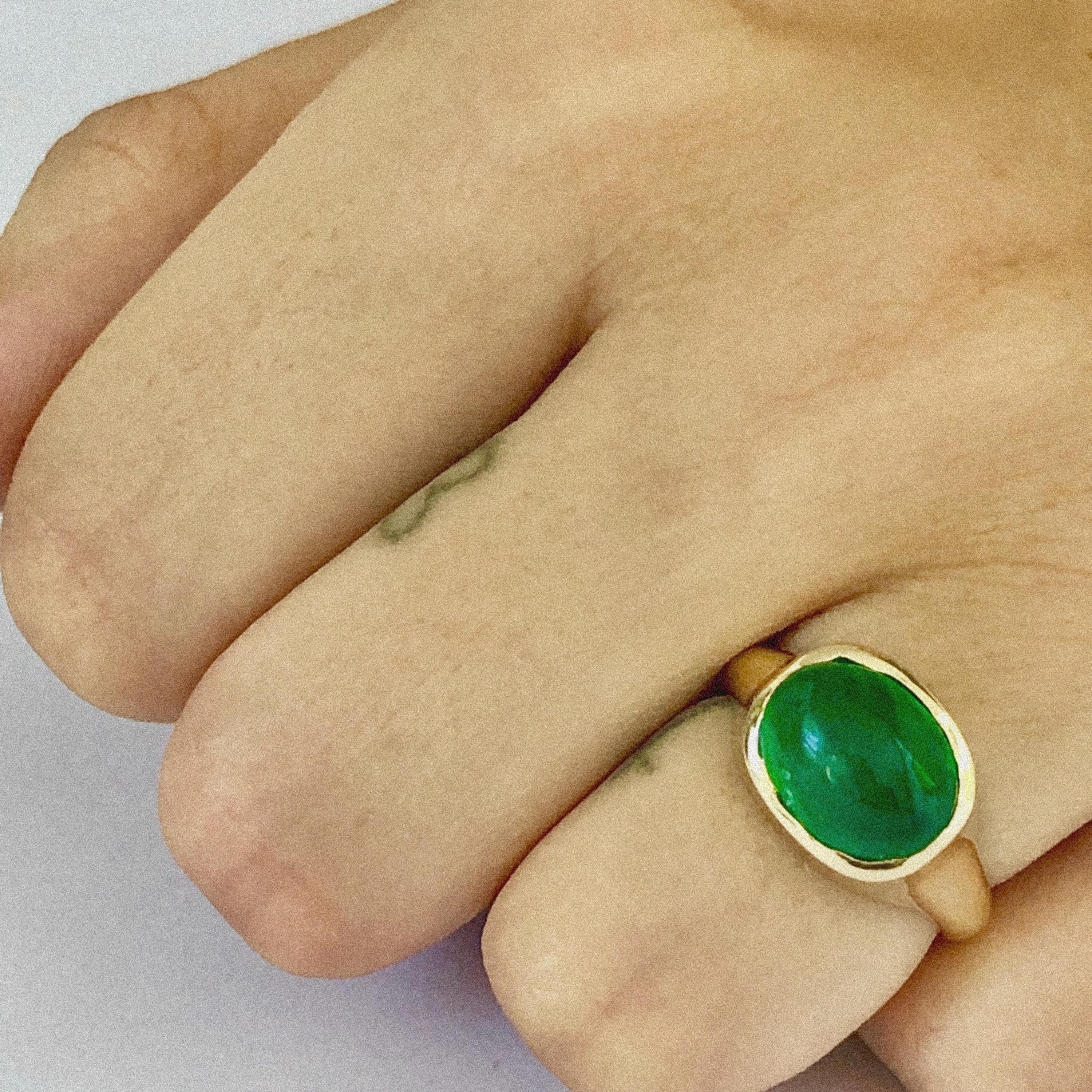 Contemporary Cabochon Emerald High Dome Yellow Gold Plated Silver Cocktail Ring