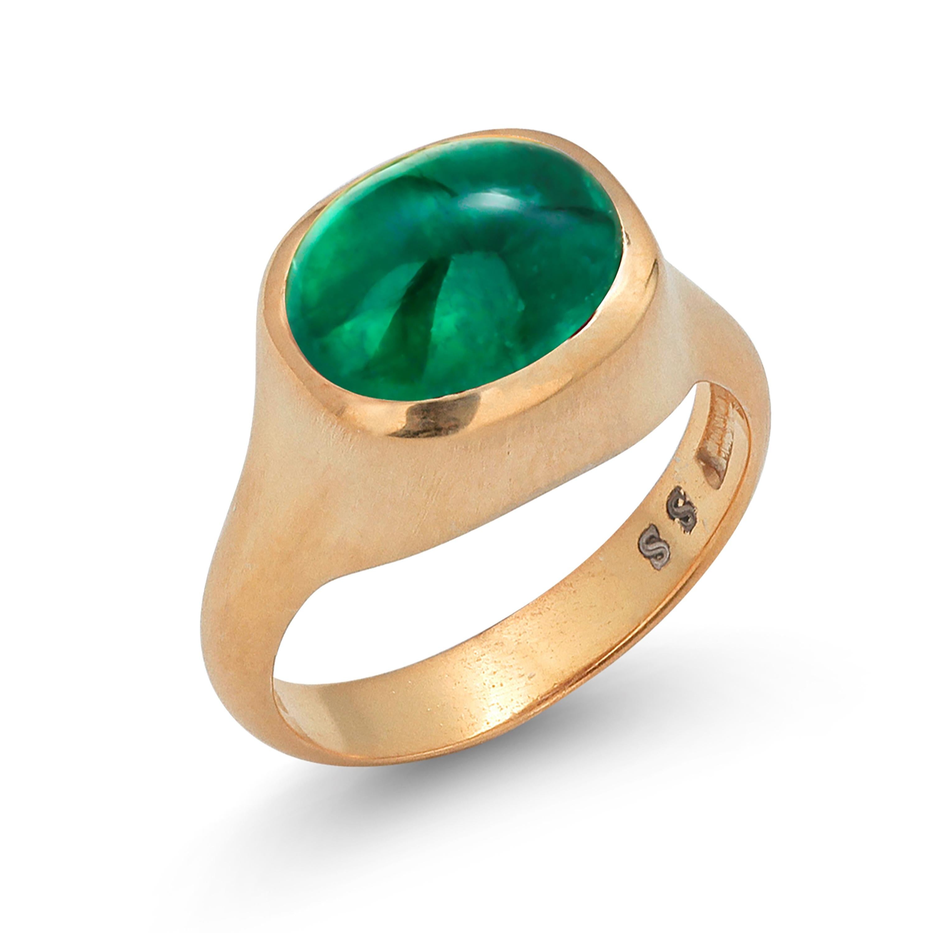 Oval Cut Cabochon Emerald High Dome Yellow Gold Plated Silver Cocktail Ring