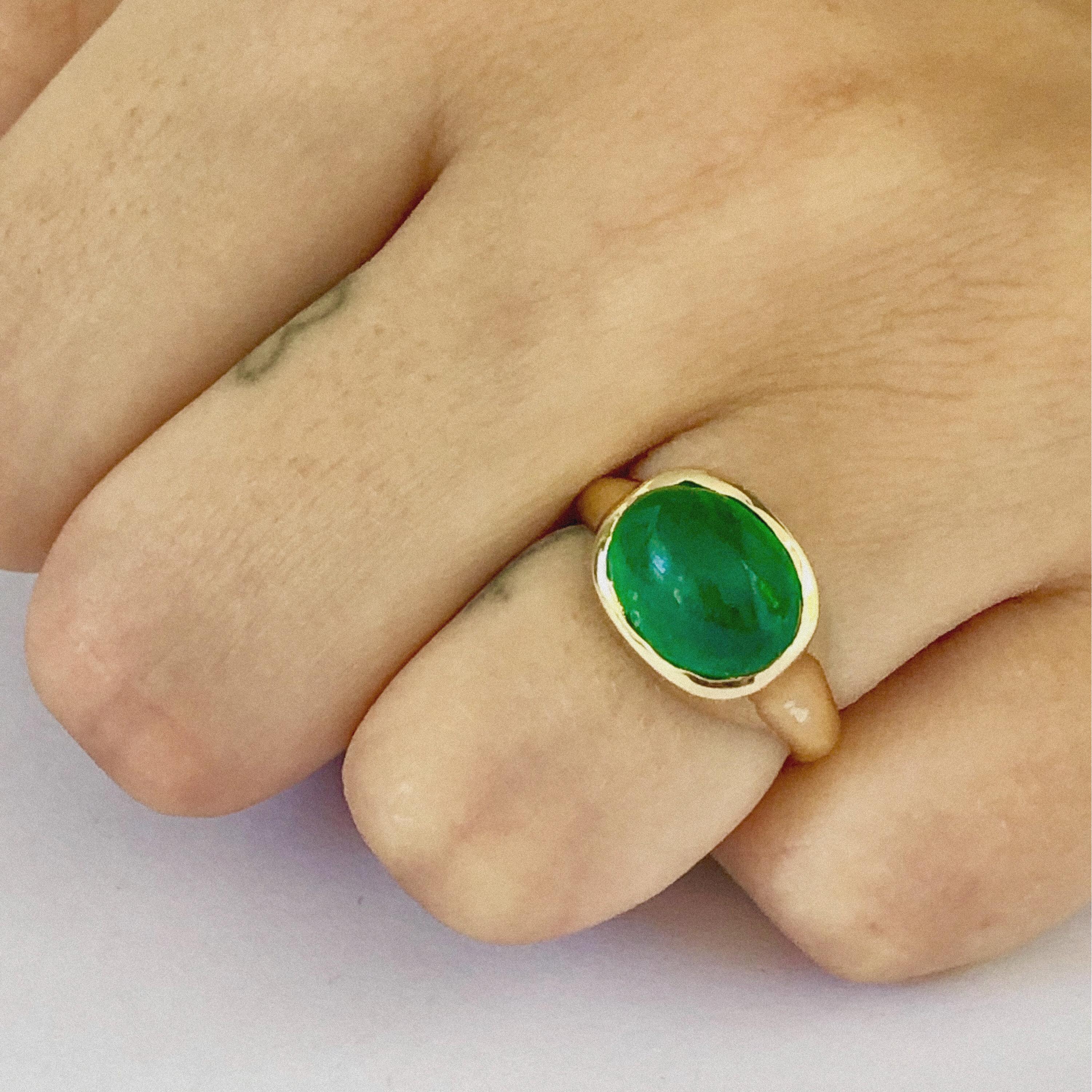 Cabochon Emerald High Dome Yellow Gold Plated Silver Cocktail Ring In New Condition In New York, NY