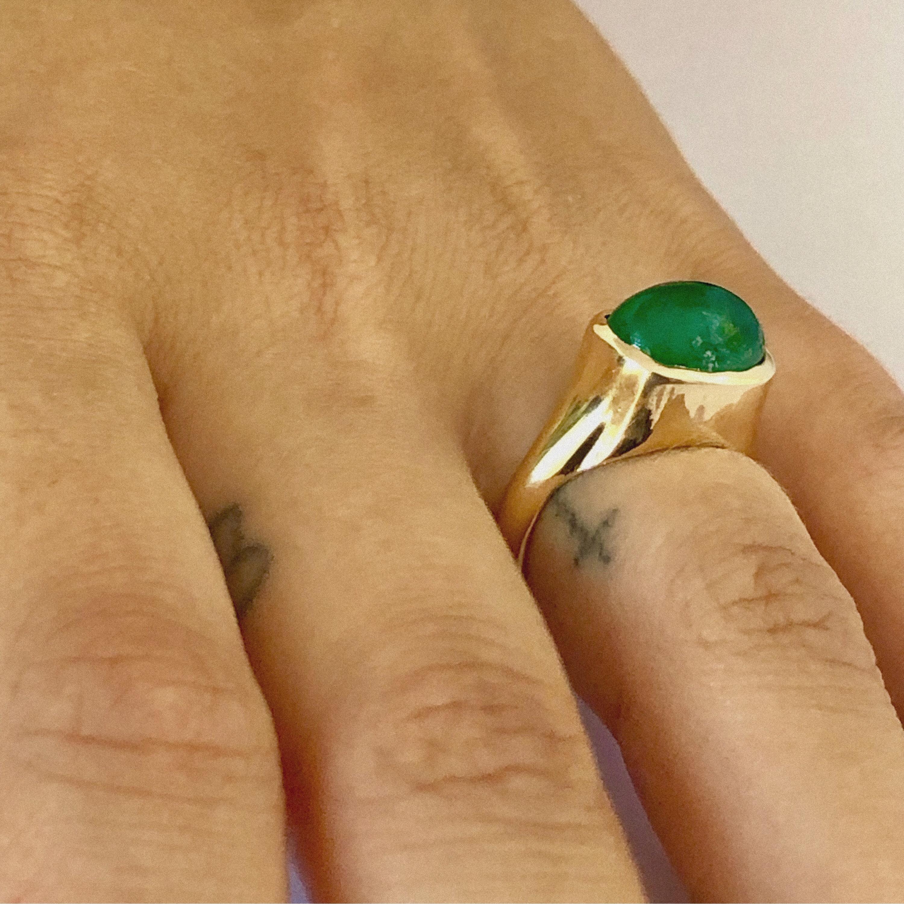 Women's Cabochon Emerald High Dome Yellow Gold Plated Silver Cocktail Ring