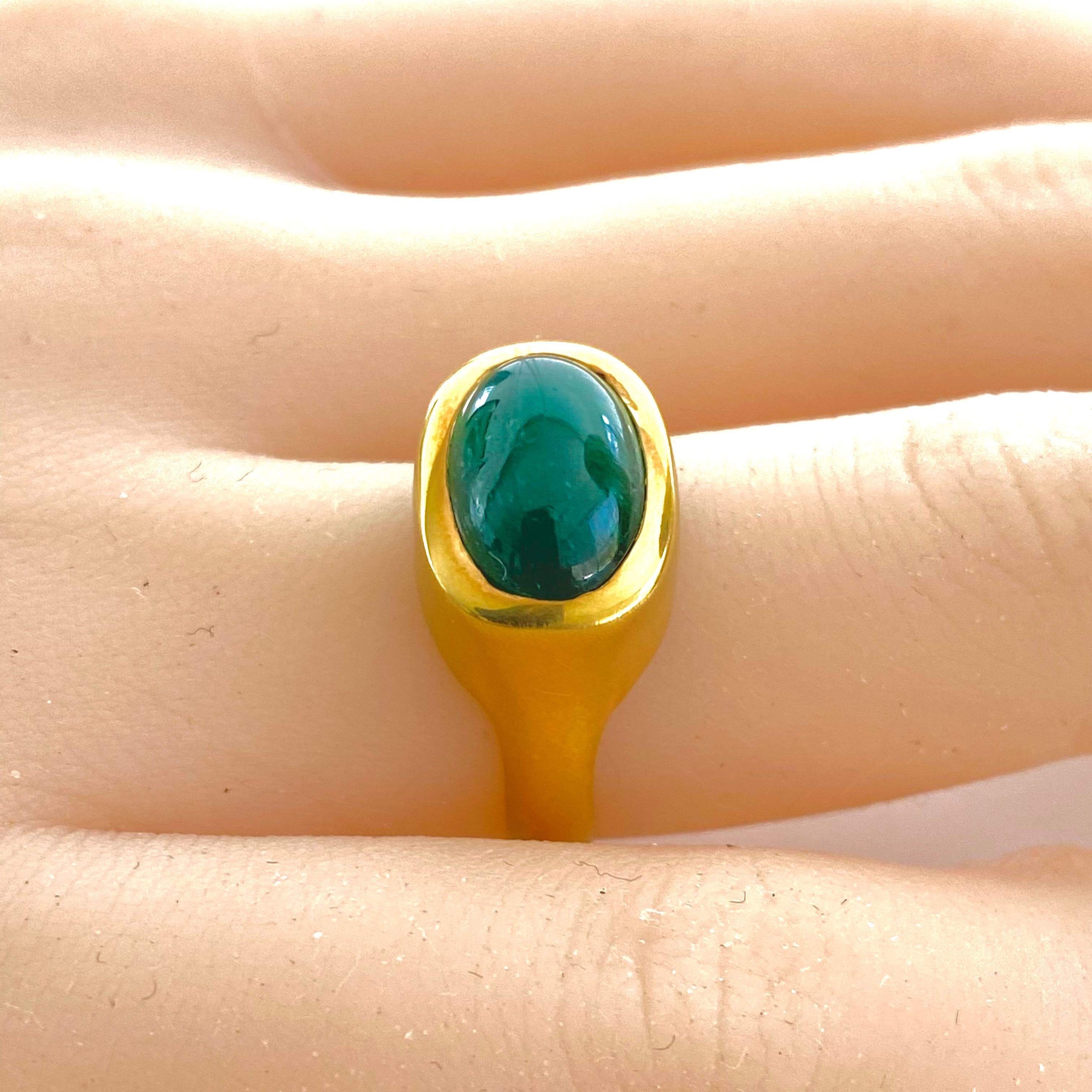 Cabochon Emerald High Dome Yellow Gold Plated Silver Cocktail Ring 1