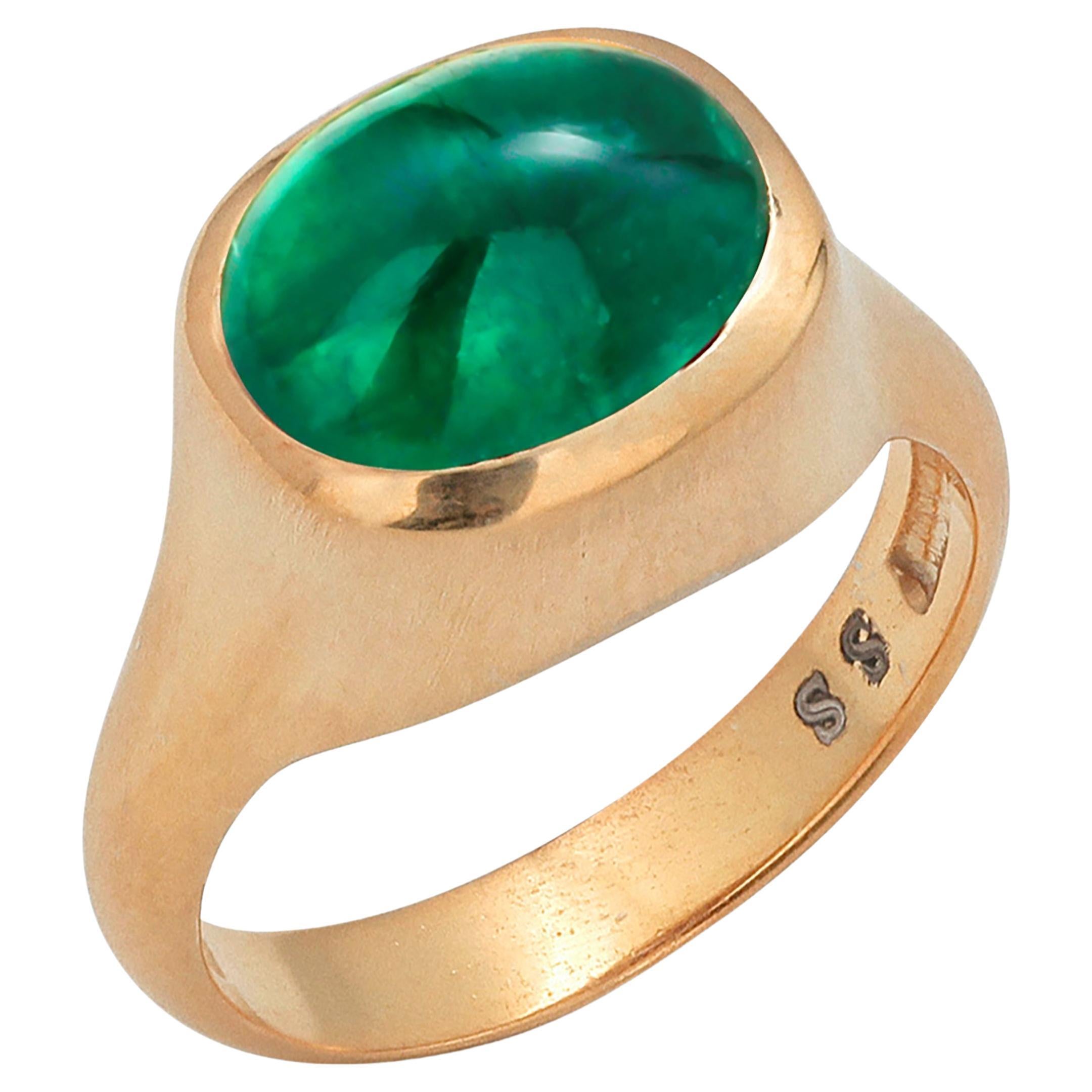 Cabochon Emerald High Dome Yellow Gold Plated Silver Cocktail Ring