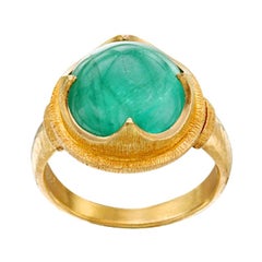 Steven Battelle Cabochon Emerald Ring 18K Gold Size 6.5