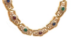 Cabochon Emerald, Ruby and Sapphire Necklace in 18 Karat Yellow Gold