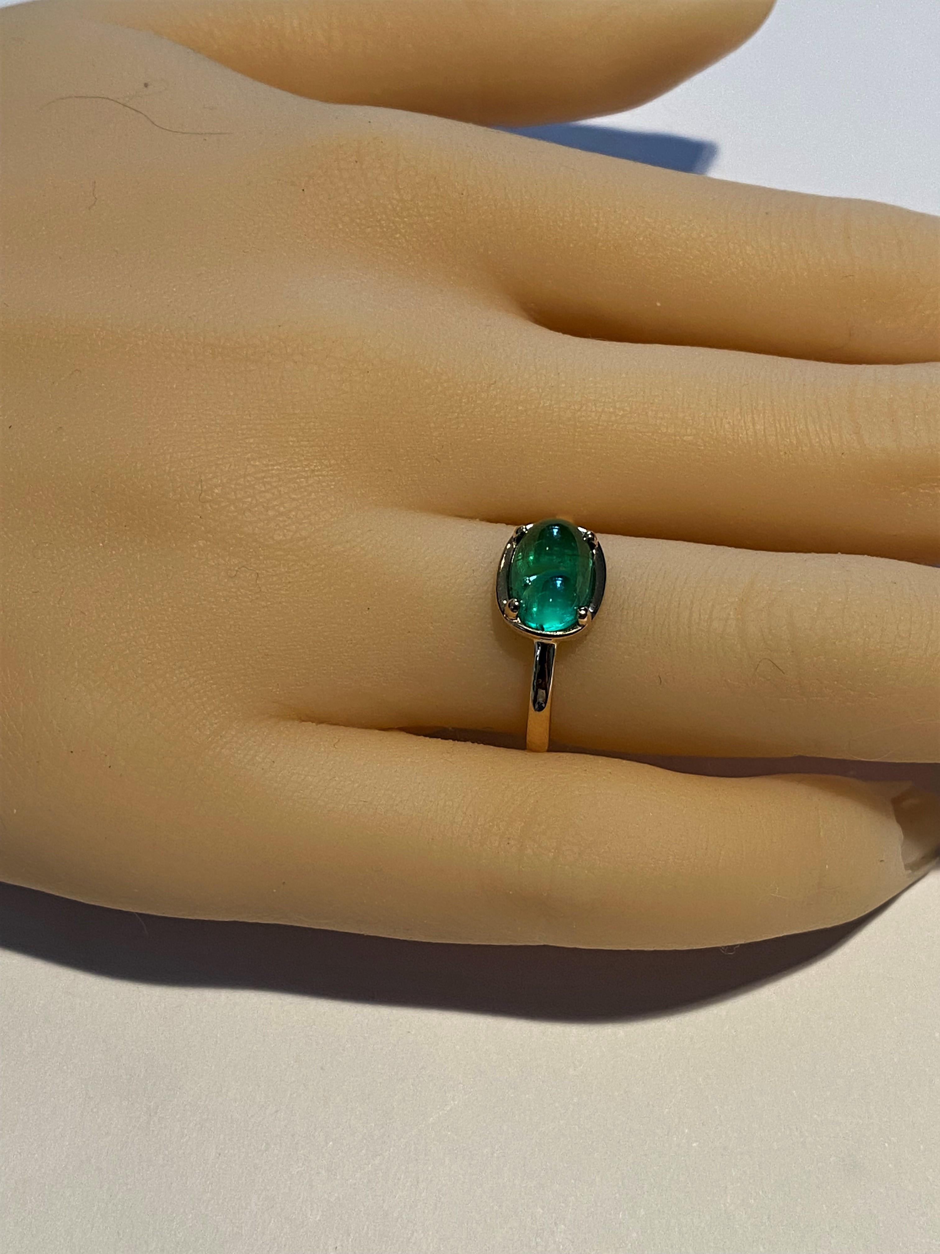 Contemporary Cabochon Emerald Solitaire Rose Gold Ring Weighing 2.40 Carats