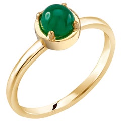 Cabochon Emerald Solitaire Sterling Silver Ring Yellow Gold-Plated