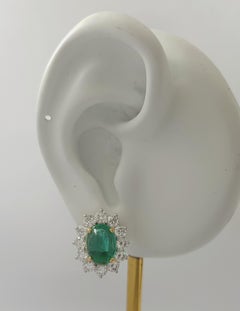 Cabochon Emerald with Diamond Earrings set in 18K Yellow/White Gold Settings