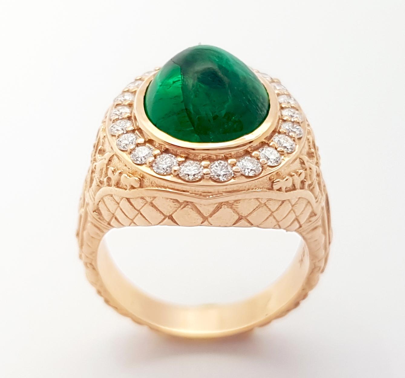 Cabochon Smaragd mit Diamanten Ring in 18K Rose Gold gefasst im Angebot 4