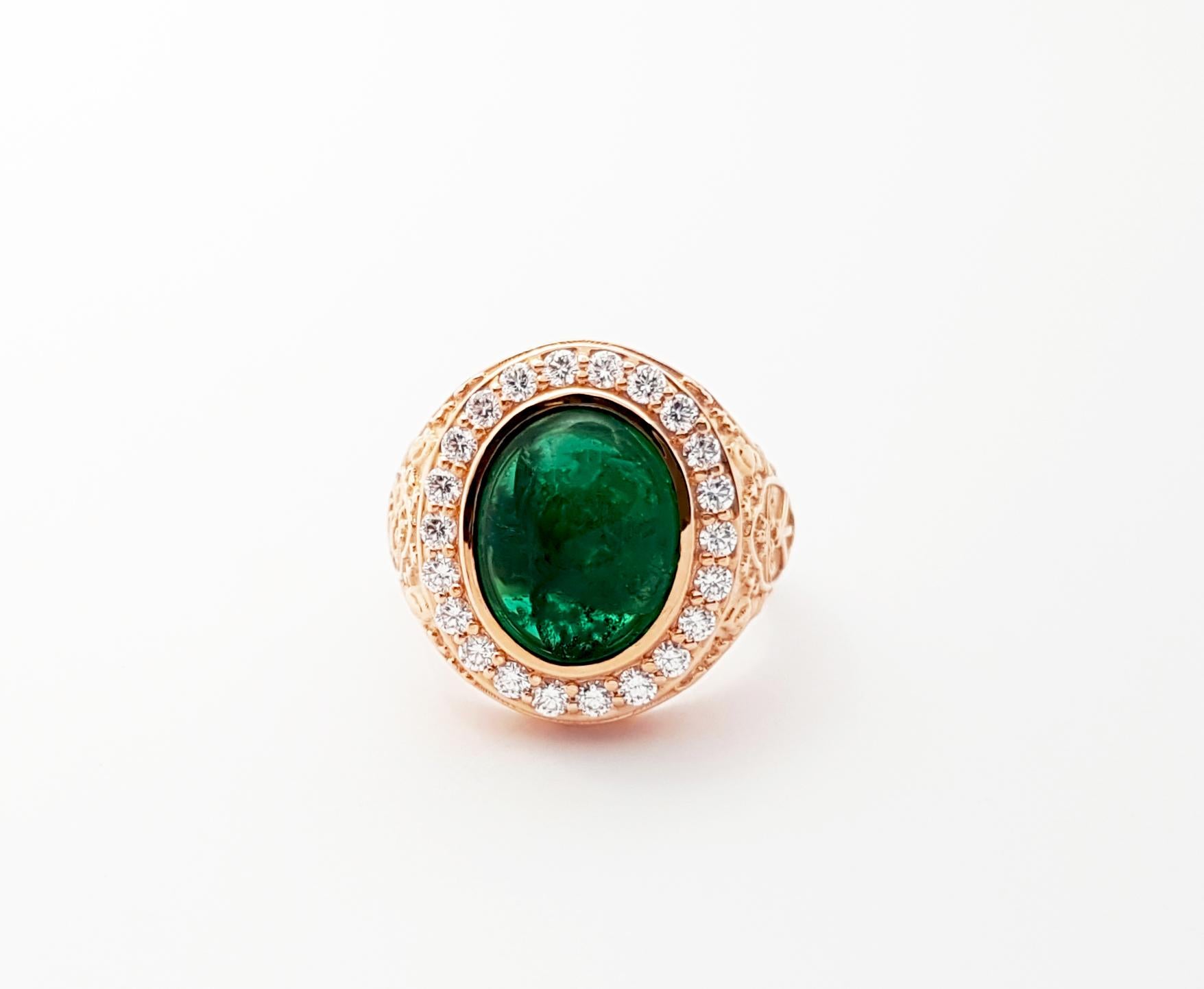 Cabochon Smaragd mit Diamanten Ring in 18K Rose Gold gefasst im Angebot 5